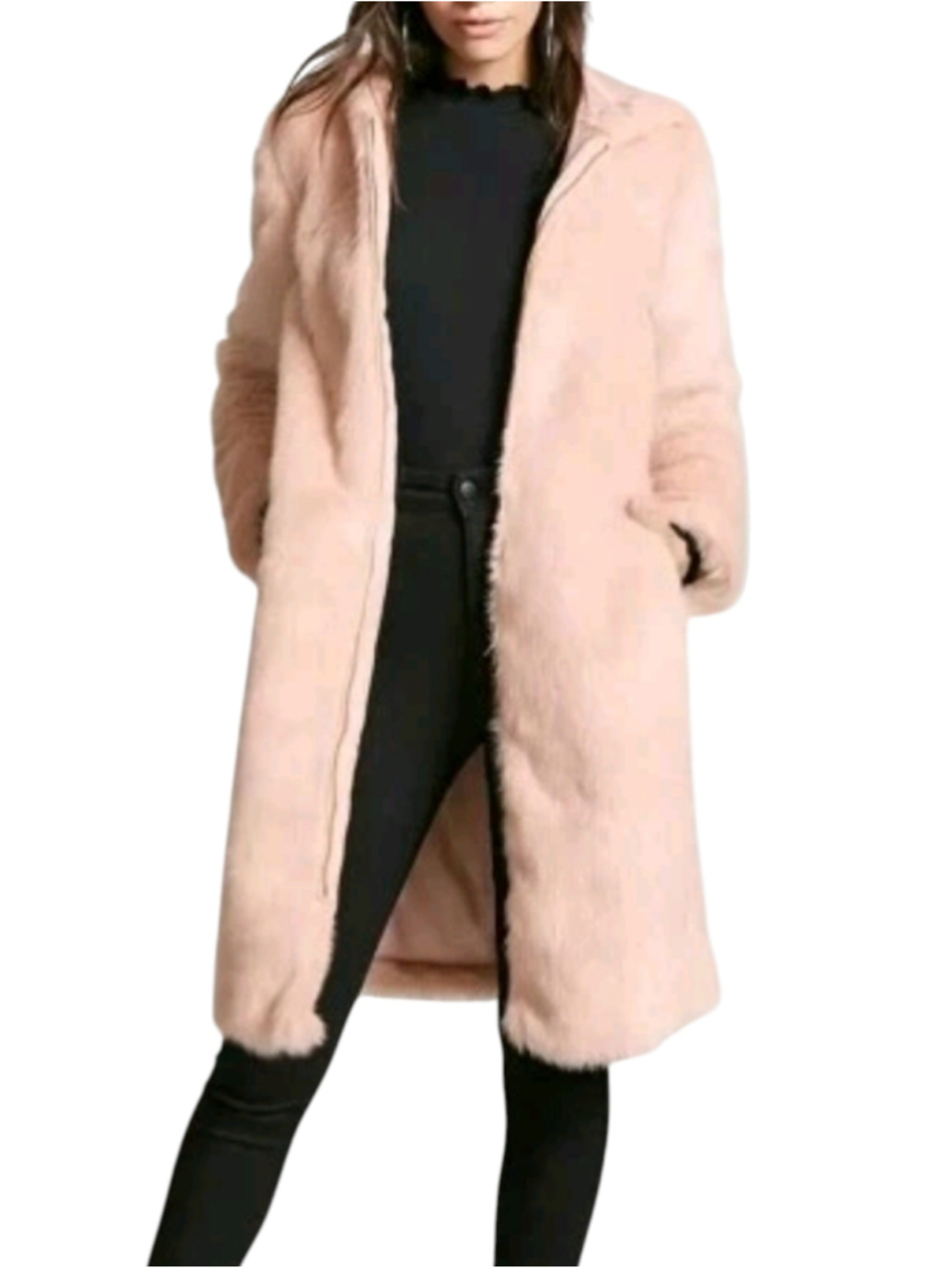 Forever 21 Faux Fur Hooded Coat Blush Pink Large - Picture 15 of 15